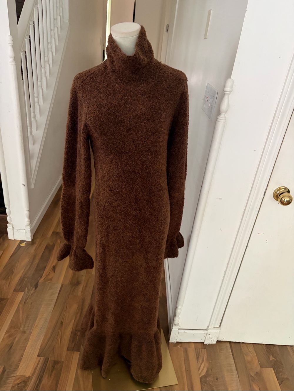 Something Navy Copper / Dark Brown Sherpa Turtleneck Maxi Dress, Medium, NWT